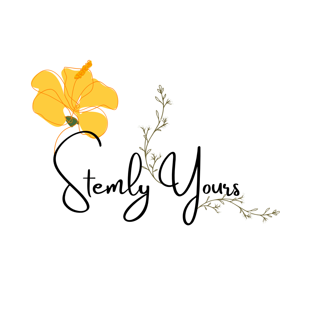 Stemly Yours logo featuring a yellow flower and elegant typography – Singapore florist for fresh and preserved flower bouquets.